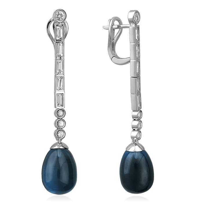 Серьги с топазом, цветными сапфирами из белого золота 585 пробы, фото № 1