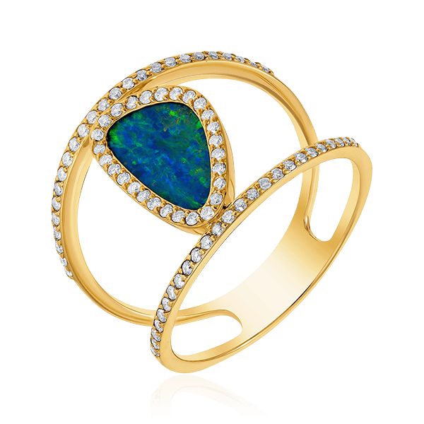 Кольцо с бриллиантами, опалом из желтого золота 585 пробы, фото № 1