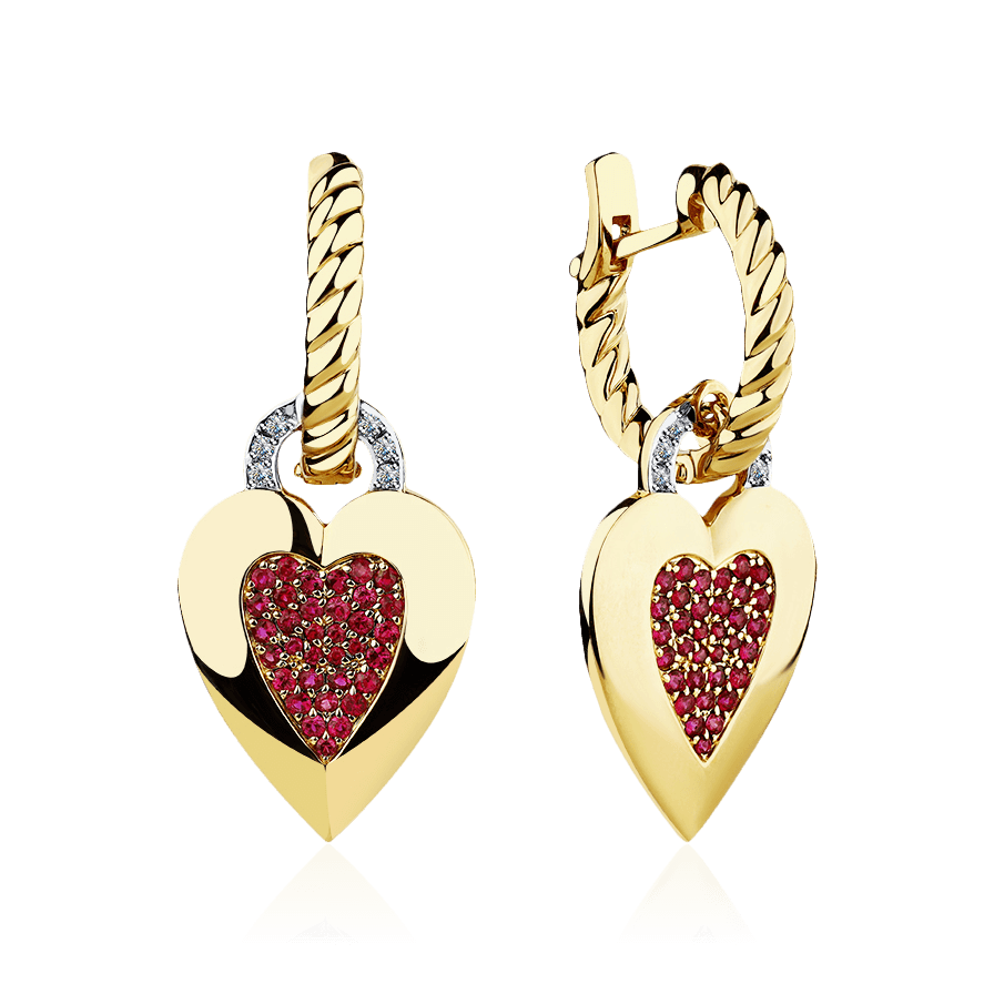 Серьги с рубином, бриллиантами из желтого золота 585 пробы, фото № 1
