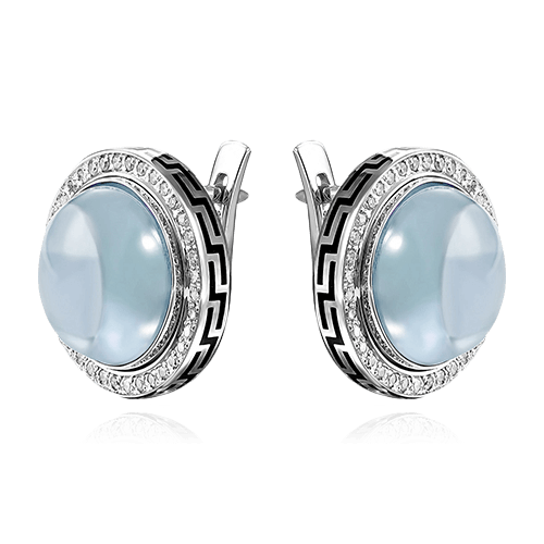 Серьги с халцедоном, бриллиантами из белого золота 585 пробы (арт. 82344)