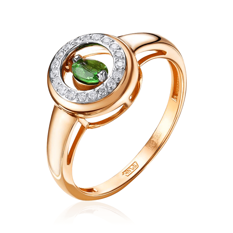 Кольцо с тсаворитом, бриллиантами из красного золота 585 пробы, фото № 1