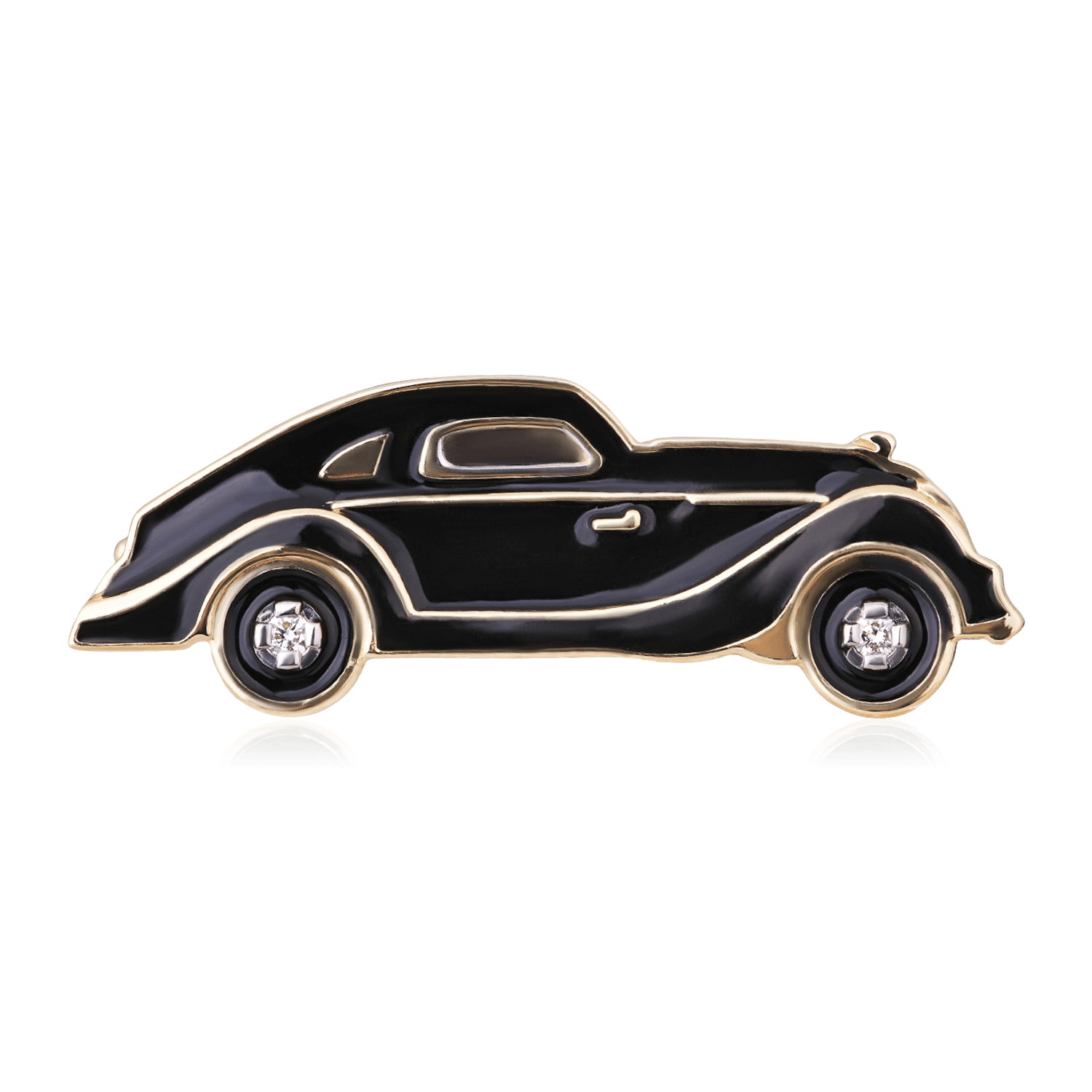Брошь Ретро автомобиль с бриллиантами из желтого золота 585 пробы (арт. 93574)