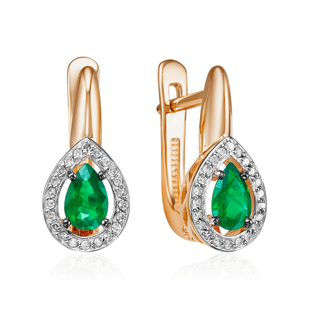 Серьги с изумрудом, бриллиантами из красного золота 585 пробы (арт. 131300)