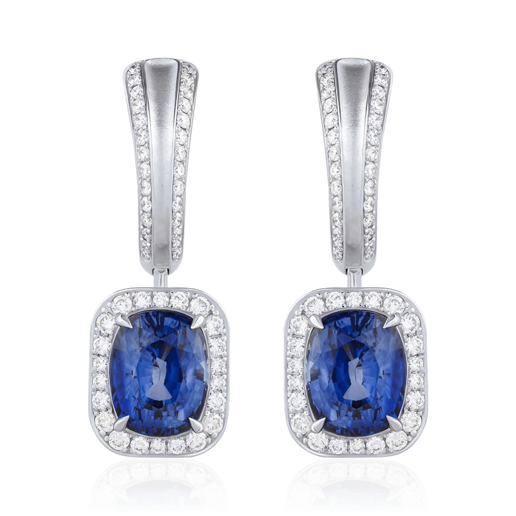 Серьги с сапфиром, бриллиантами из белого золота 750 пробы (арт. 124243)