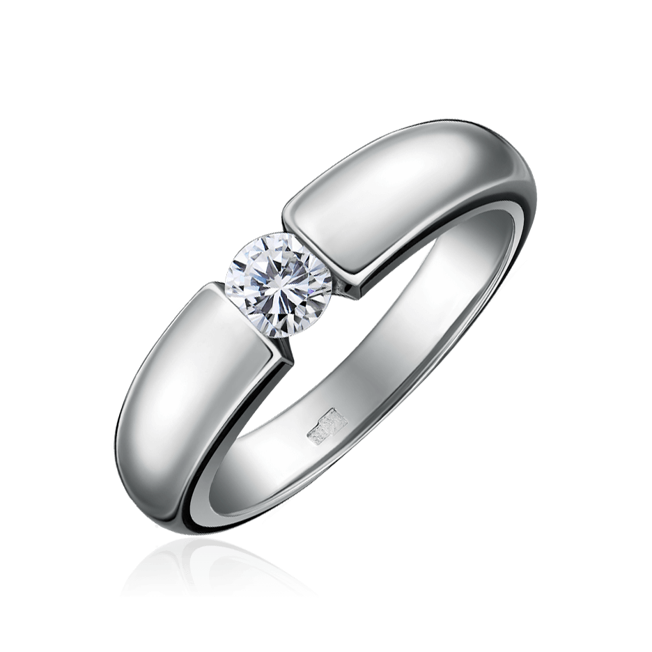 Кольцо с 1 бриллиантом из белого золота 585, фото № 1