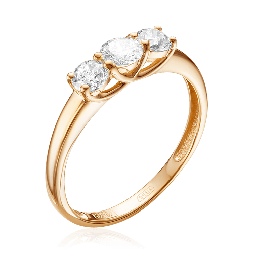 Кольцо с 3 бриллиантами из розового золота 585, фото № 1