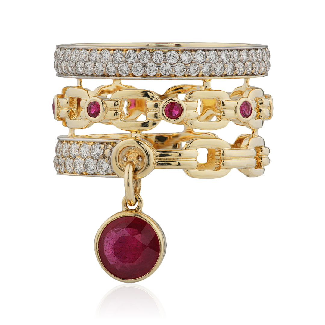 Кольцо с рубином, бриллиантами из желтого золота 585 пробы, фото № 2