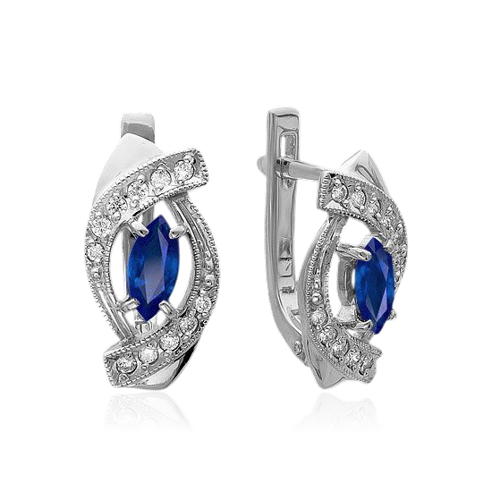 Серьги с сапфиром, бриллиантами из белого золота 585 пробы (арт. 34916)