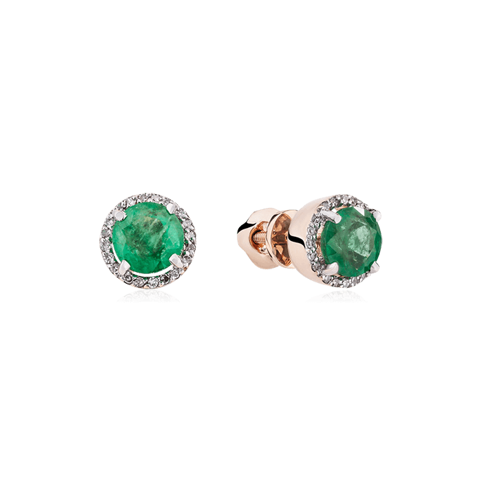 Серьги с изумрудом, бриллиантами из красного золота 585 пробы, фото № 1