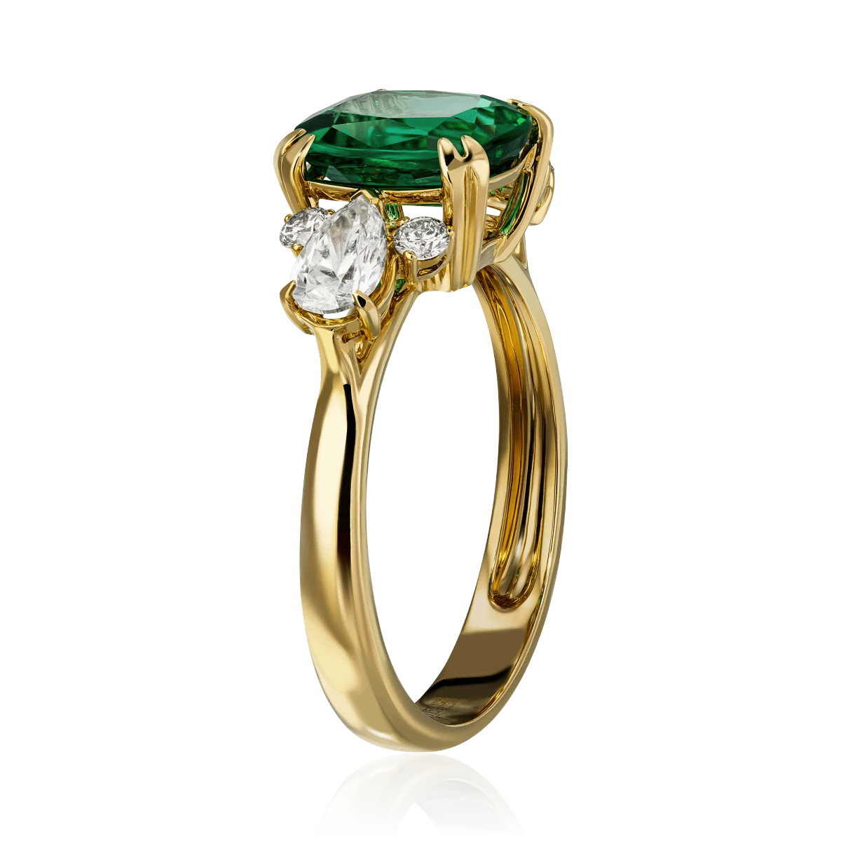 Кольцо с изумрудом, бриллиантами из желтого золота 750 пробы, фото № 3