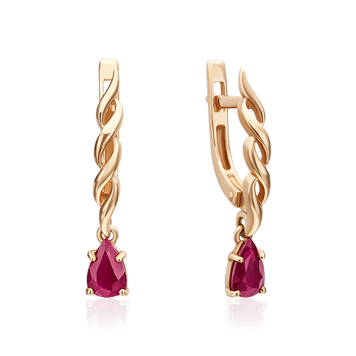 Серьги с рубином из красного золота 585 пробы, фото № 1