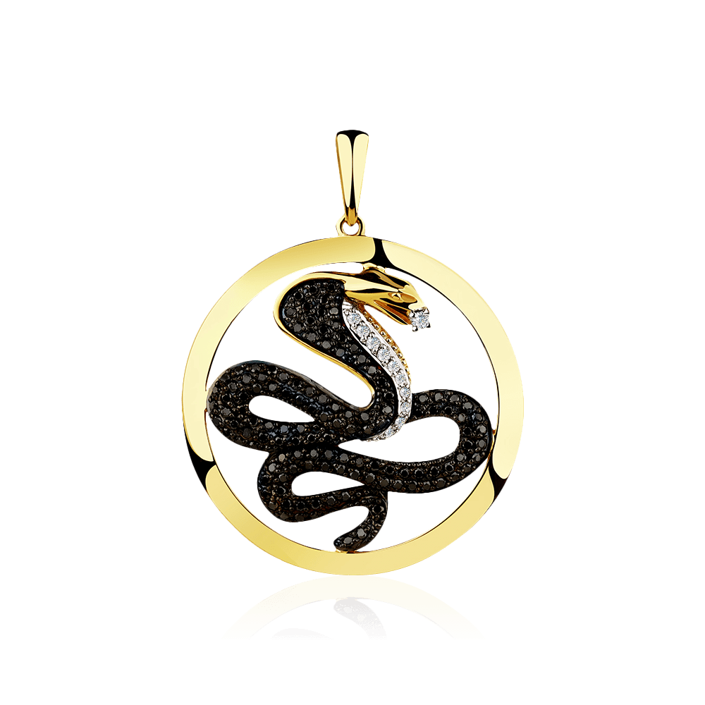 Подвеска в виде змеи с бриллиантами из желтого золота 585 пробы (арт. 98361)
