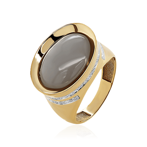 Кольцо с лунным камнем, бриллиантами из желтого золота 585 пробы (арт. 95584)