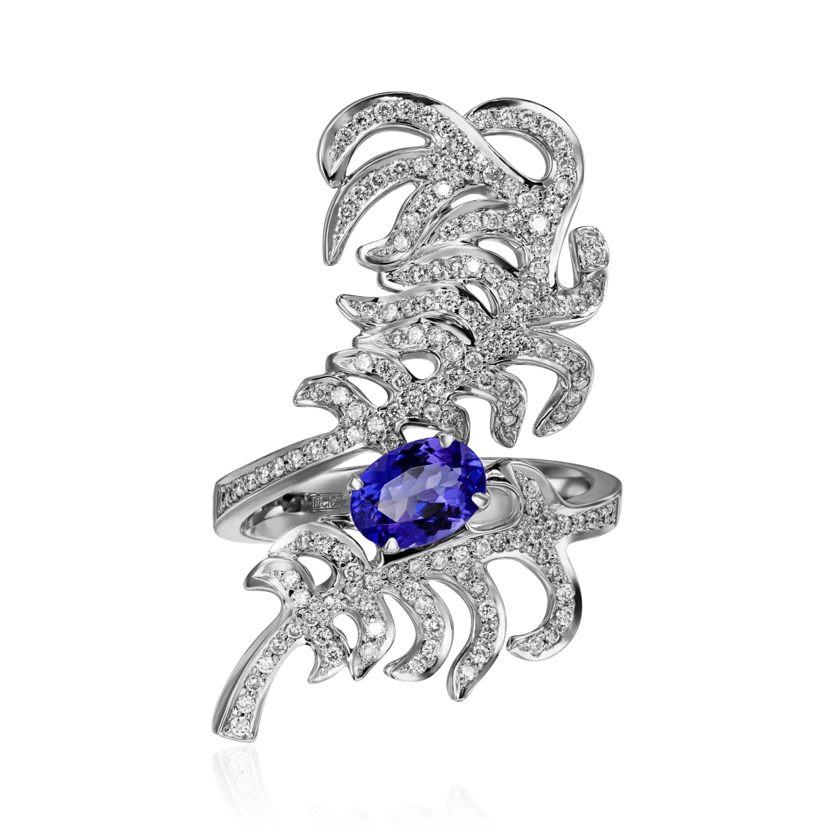Кольцо с танзанитом, бриллиантами из белого золота 585 пробы, фото № 2