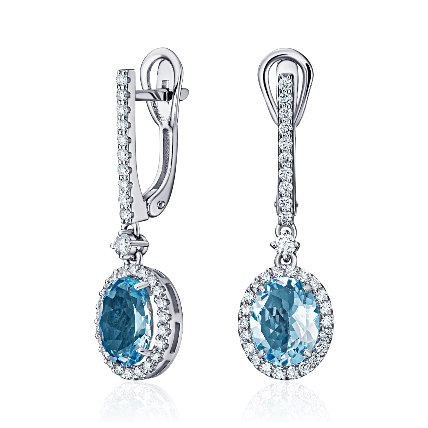 Серьги с бриллиантами, аквамарином из белого золота 585 пробы (арт. 134035)