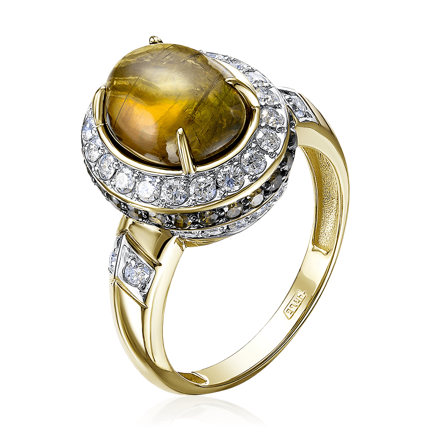 Кольцо с турмалином, бриллиантами из желтого золота 585 пробы (арт. 91290)