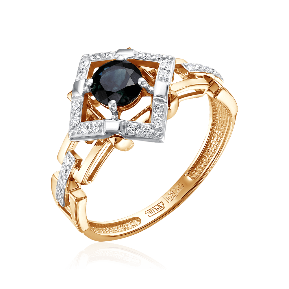 Кольцо с сапфиром, бриллиантами из комбинированного золота 585 пробы, фото № 1
