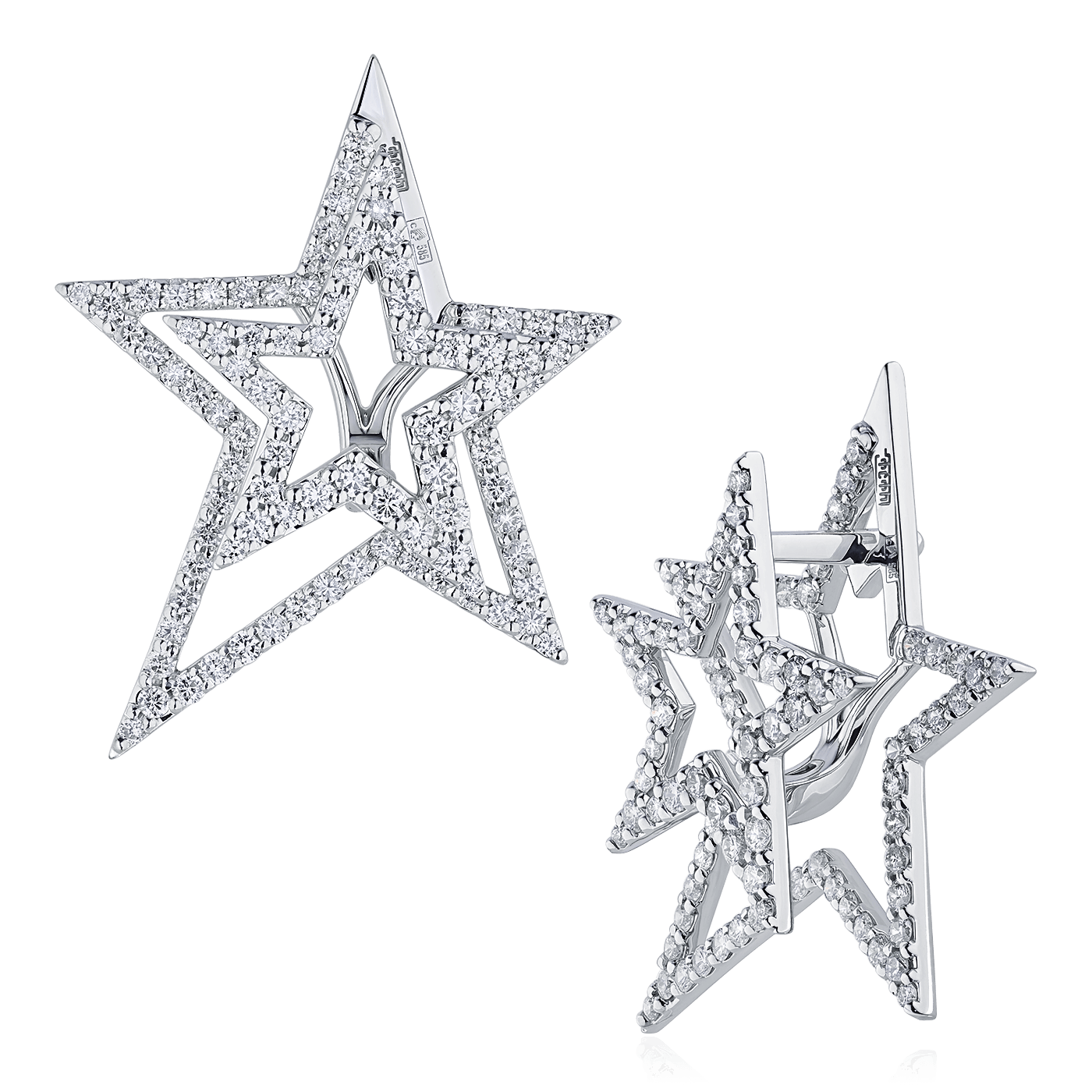Серьги в виде звезд с бриллиантами из белого золота 585 пробы (арт. 72244)