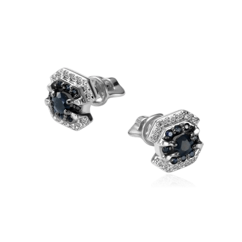 Серьги с сапфиром, бриллиантами из белого золота 585 пробы (арт. 130184)