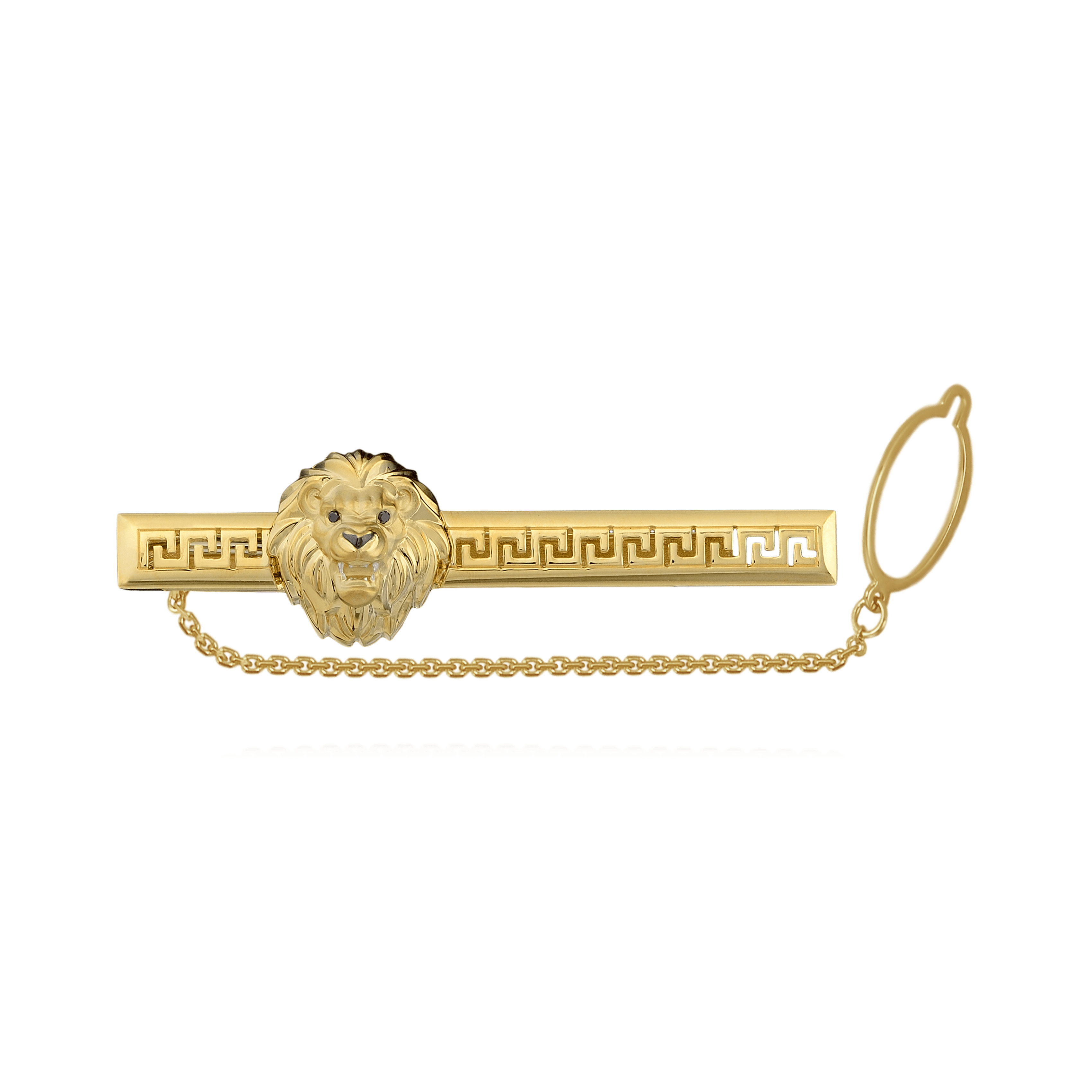 Зажим для галстука Лев с бриллиантами, эмалью из желтого золота 750 пробы, фото № 1