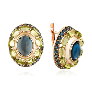 Серьги с топазом, хризолитом из красного золота 585 пробы, фото № 1