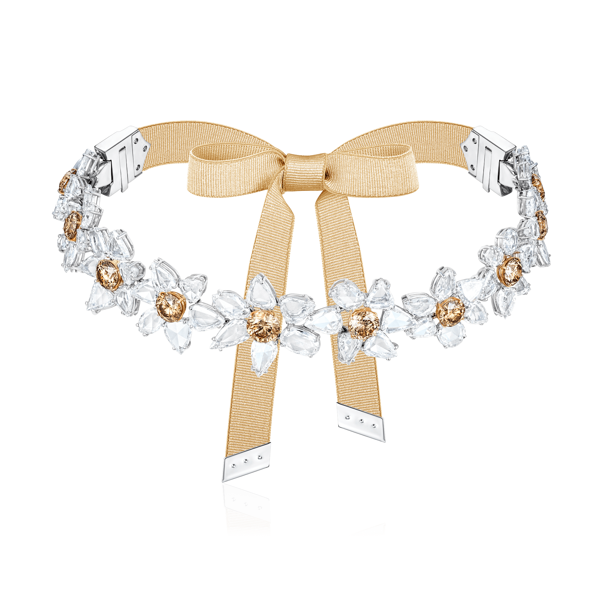 Браслет-колье в виде цветов с бриллиантами из белого золота 750 пробы, фото № 2