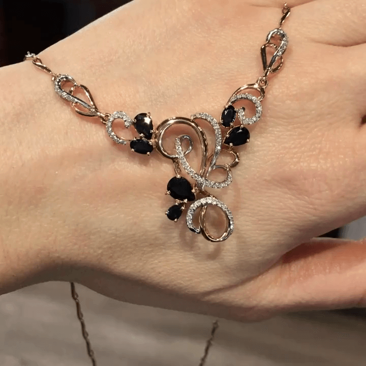 Колье с сапфиром, бриллиантами из красного золота 585 пробы, фото № 2