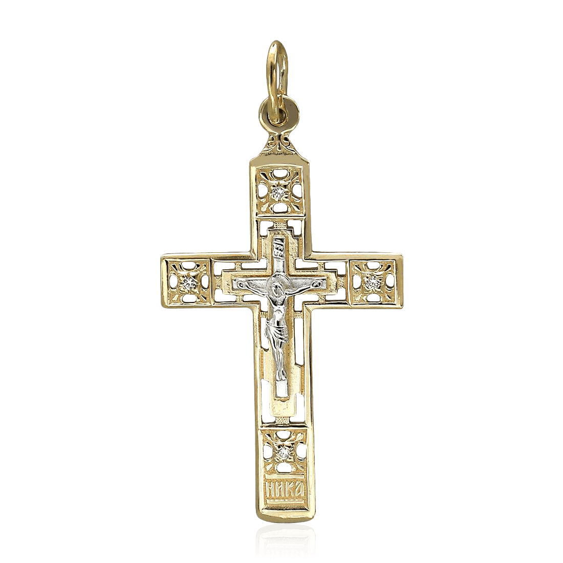 Крест с бриллиантами из желтого золота 585 пробы (арт. 118945)