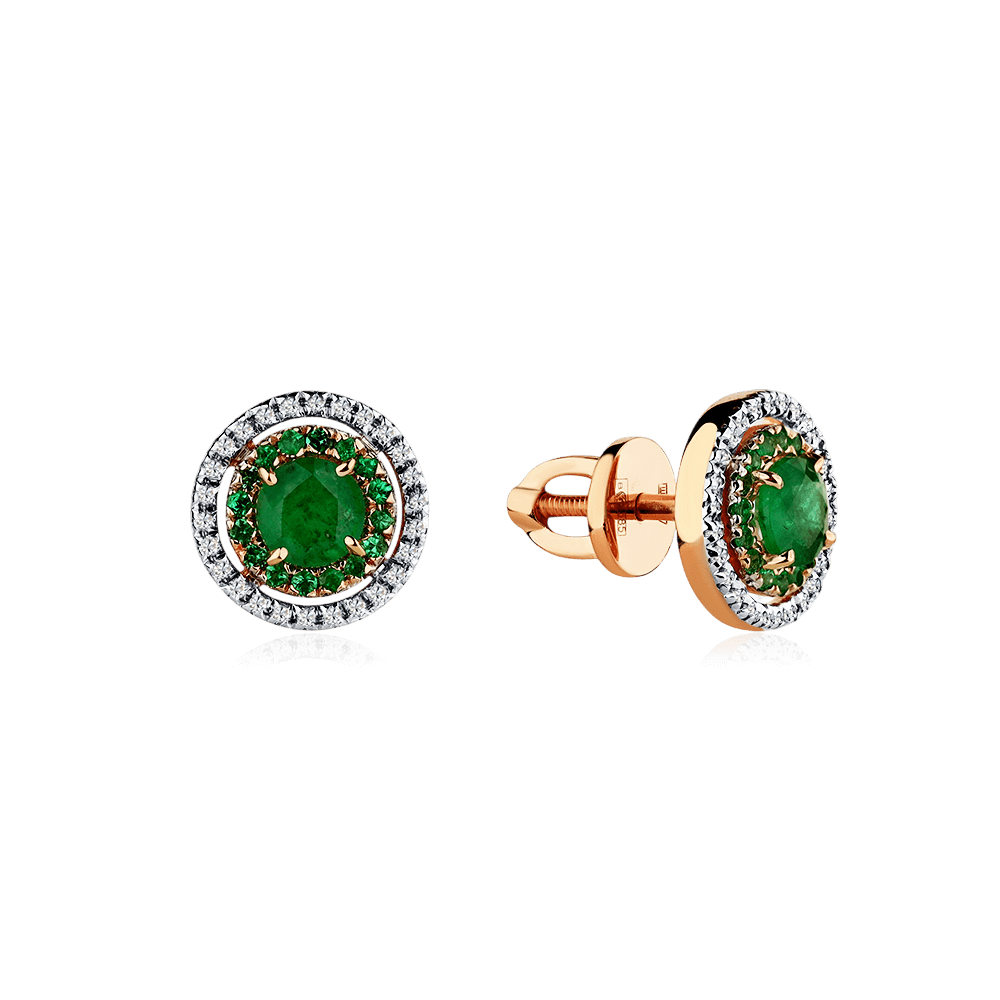 Серьги с изумрудом, бриллиантами из красного золота 585 пробы (арт. 126248)