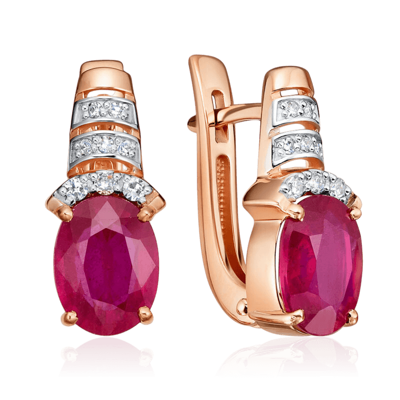 Серьги с рубином, бриллиантами из красного золота 585 пробы (арт. 133326)