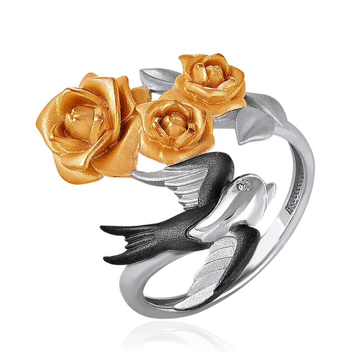 Кольцо с бриллиантами из комбинированного золота 585 из коллекции Песня Ласточки, фото № 2