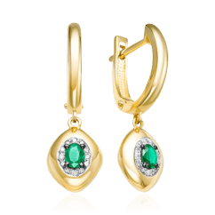 Серьги с изумрудом, бриллиантами из красного золота 585 пробы (арт. 65425)