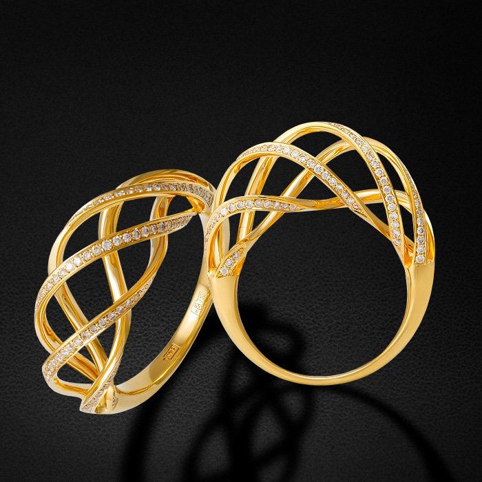 Кольцо с бриллиантами из желтого золота 750, фото № 3