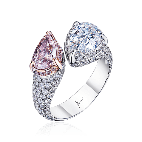 Кольцо с розовым и белым бриллиантами из белого золота 750 пробы, фото № 1