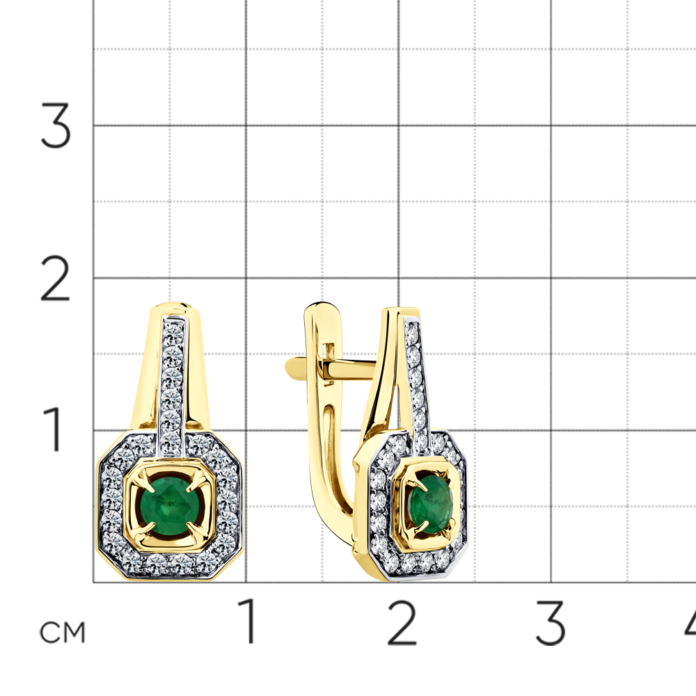 Серьги с бриллиантами, изумрудом из желтого золота 585 пробы, фото № 2