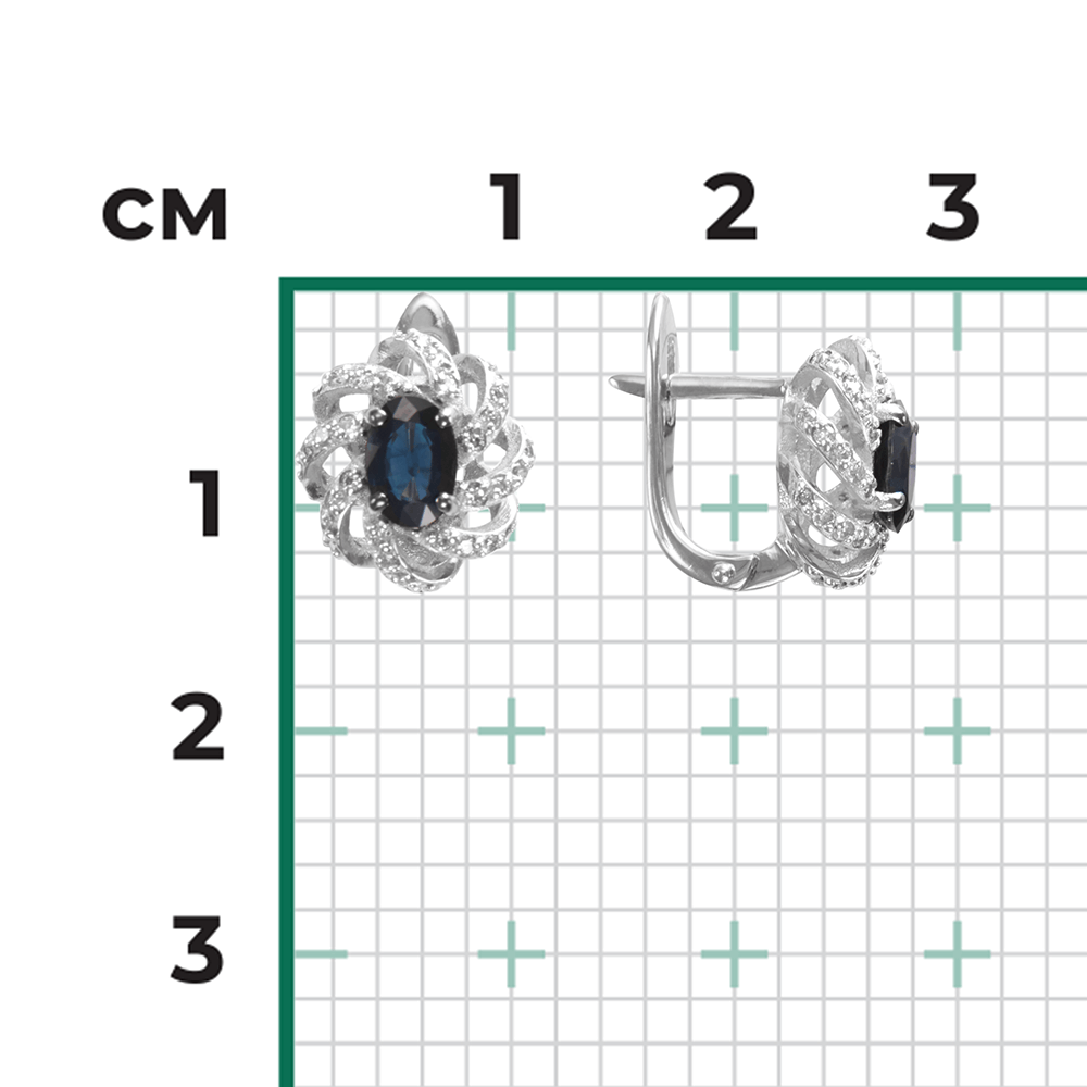 Серьги с сапфиром, бриллиантами из белого золота 585 пробы, фото № 3