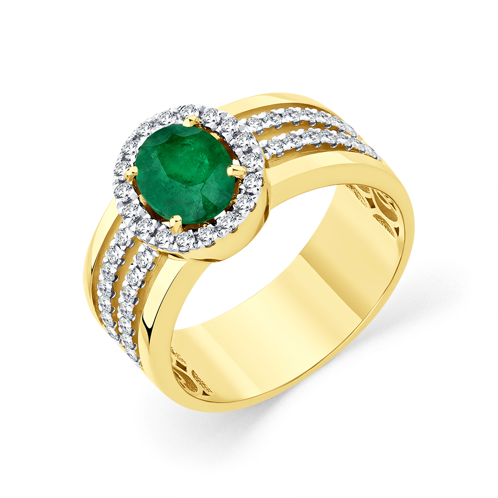 Серьги с бриллиантами, изумрудом из желтого золота 585 пробы, фото № 4