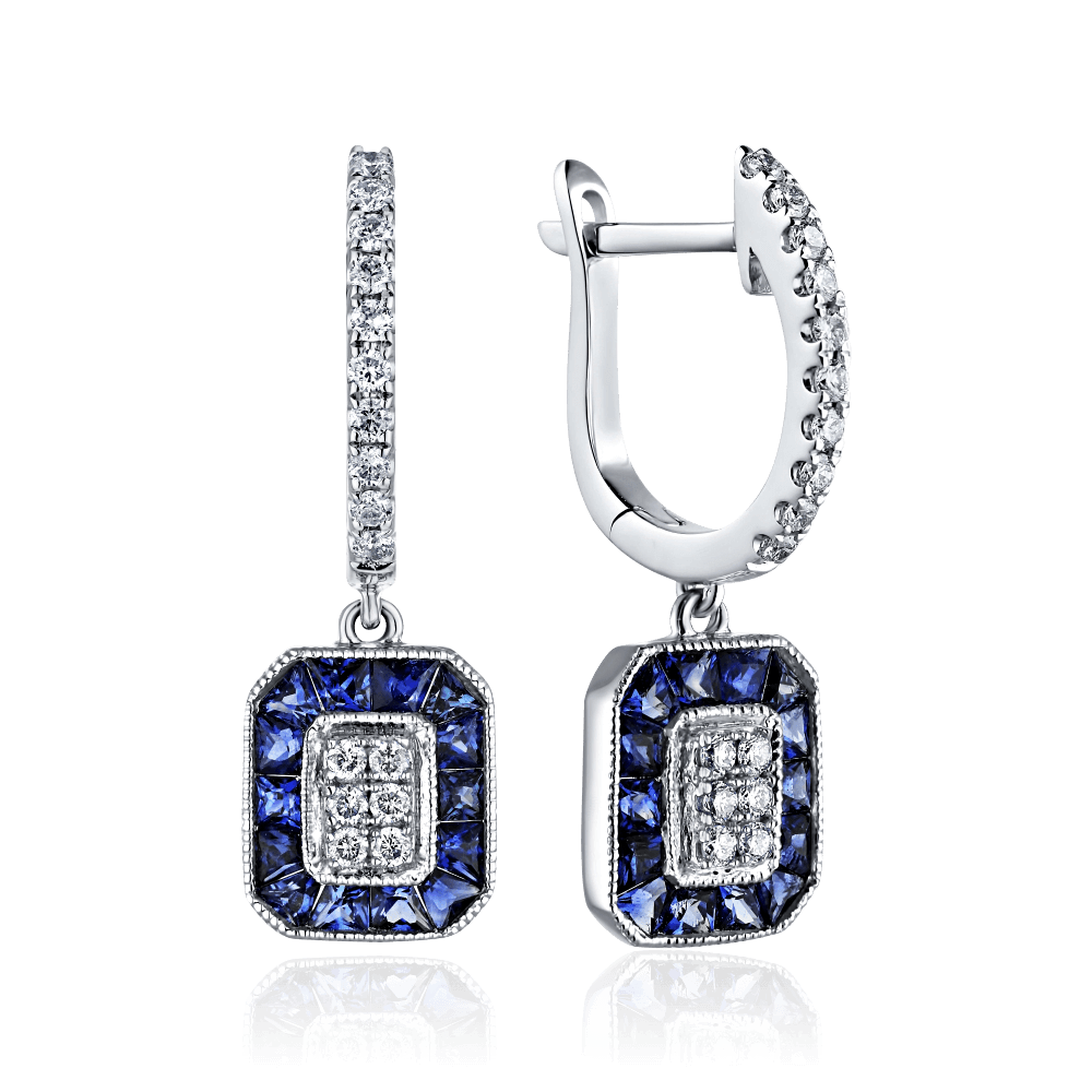 Серьги  с сапфиром, бриллиантами из белого золота 585 пробы (арт. 125013)