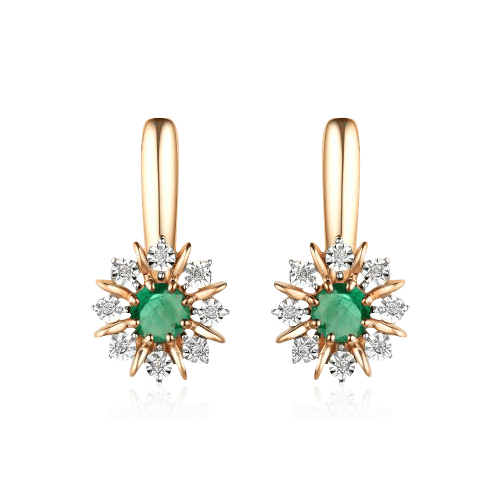 Серьги с бриллиантами, изумрудом из красного золота 585 пробы, фото № 1