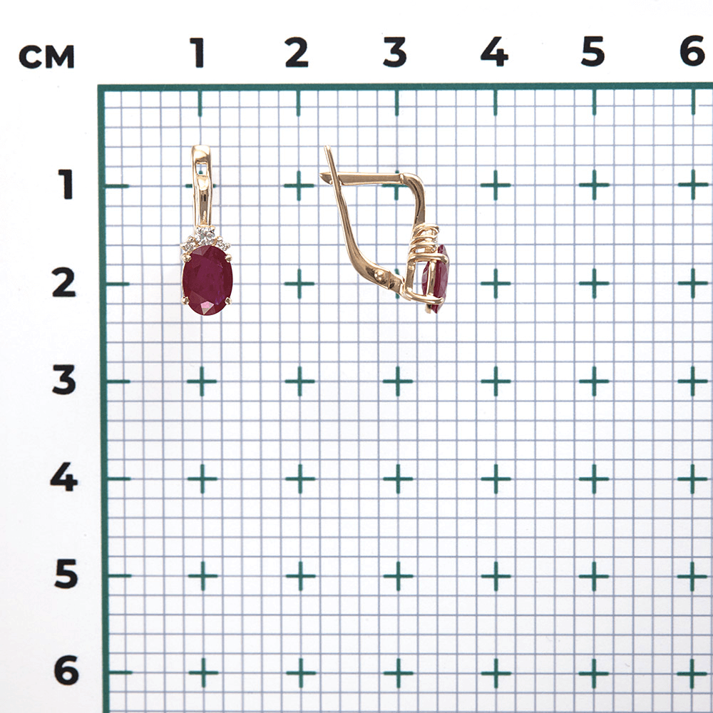 Серьги с рубином, бриллиантами из красного золота 585 пробы, фото № 3