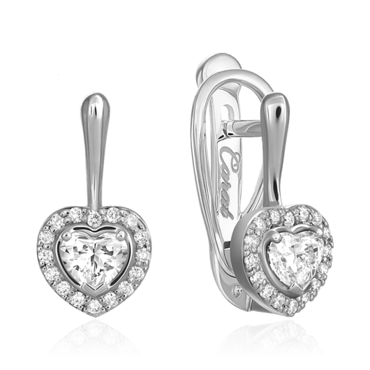 Серьги в виде сердец с бриллиантами из белого золота 585 пробы (арт. 46271)