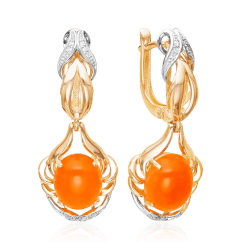 Серьги с бриллиантами, сердоликом из красного золота 585 пробы (арт. 53528)