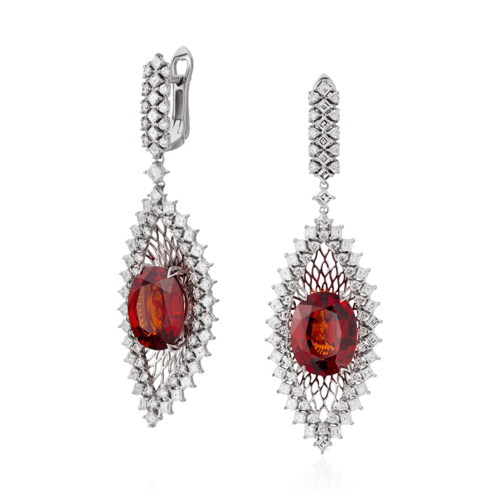 Серьги со спессартином, бриллиантами из белого золота 750 пробы, фото № 1