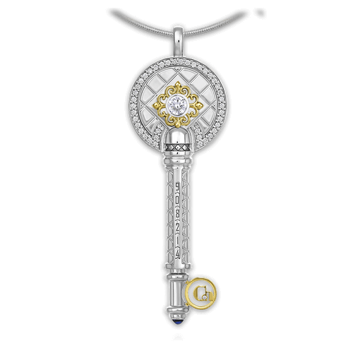 Подвеска Ключ с сапфиром, бриллиантами из белого золота 585 пробы (арт. 60783)