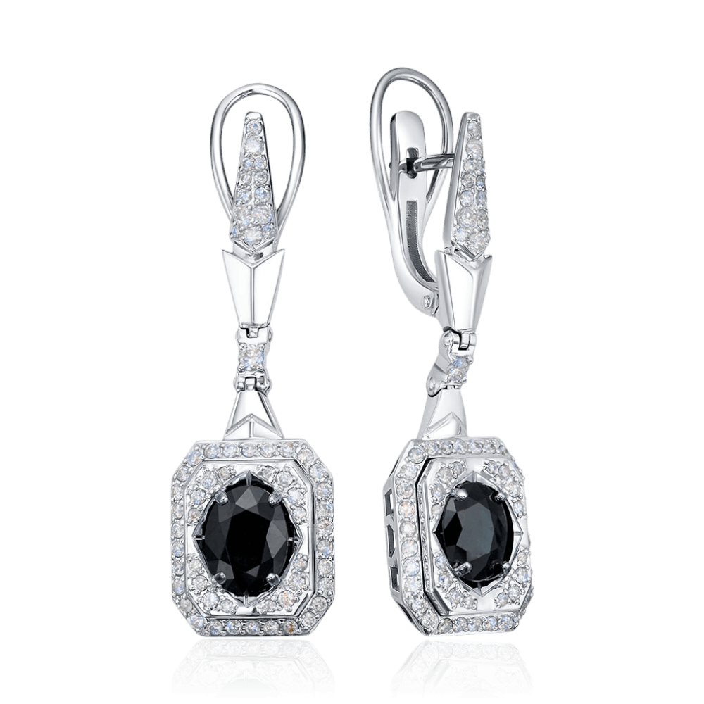 Серьги с сапфиром, бриллиантами из белого золота 585 пробы (арт. 132024)