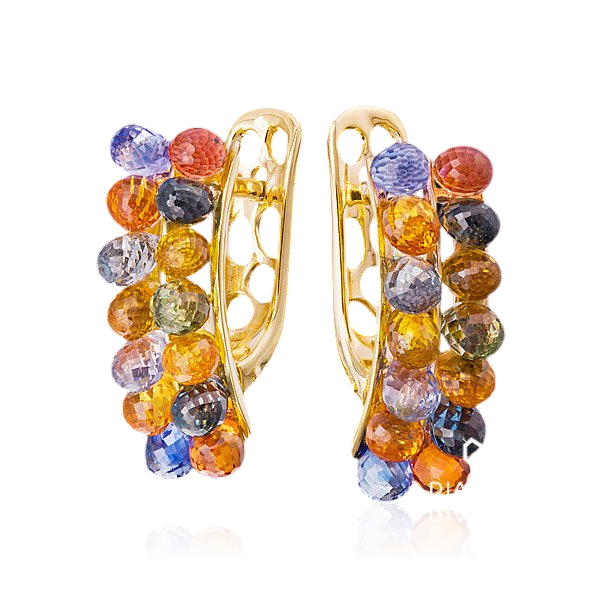Серьги с сапфирами цветными из красного золота 585 пробы (арт. 35712)