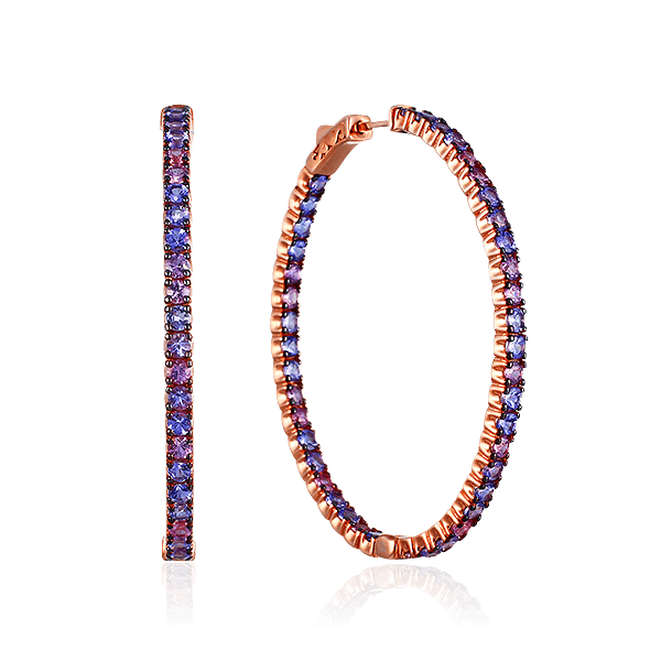 Серьги конго с цветными сапфирами, танзанитами из розового золота 585 пробы