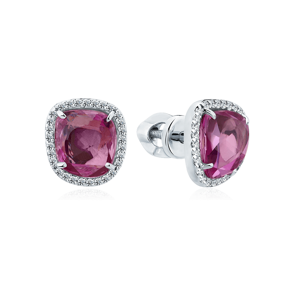 Серьги с сапфиром, бриллиантами из белого золота 585 пробы (арт. 132699)