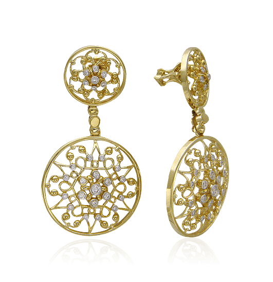 Серьги с бриллиантами из желтого золота 750 пробы из коллекции Византия (Bergio) (арт. 28910)
