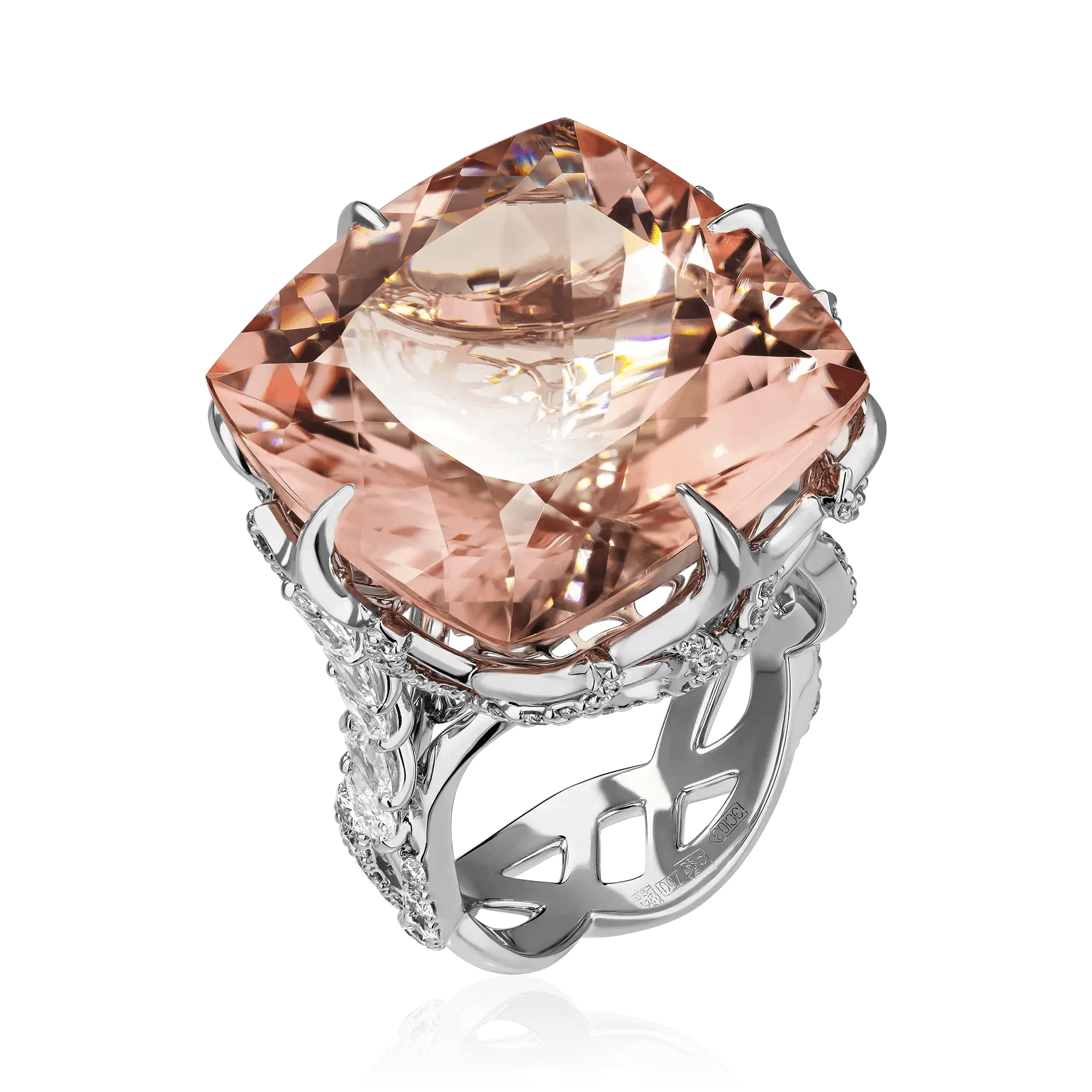 Кольцо с морганитом, бриллиантами из белого золота 750 пробы, фото № 1